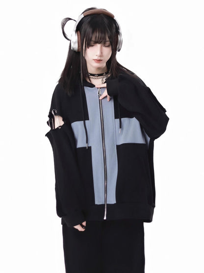 Zip Cami Cross Loose Pants Hoodie Top