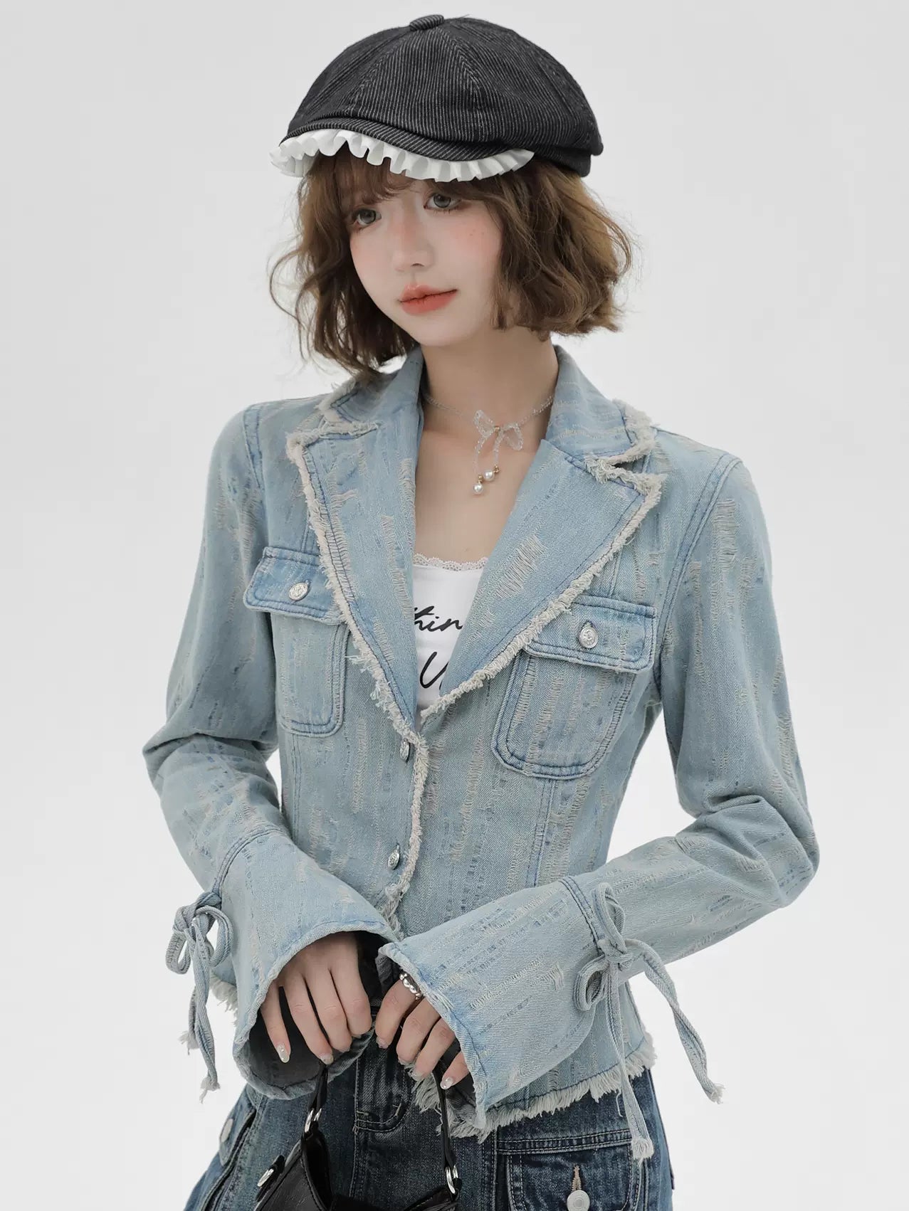 レトロアメリカンウォッシュスーツカラーデニムジャケット