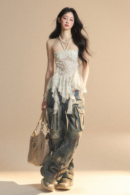 top Y2K lace One-shoulder