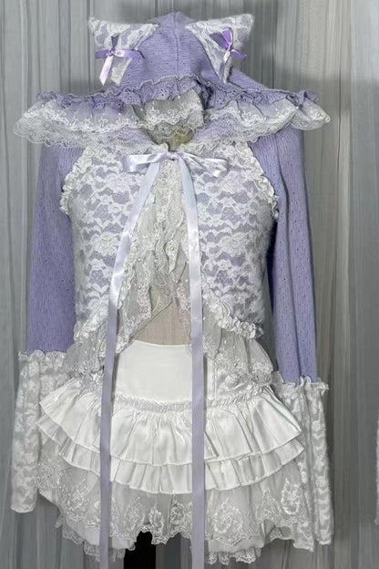 Cardigan Hooded Lace Luxury Velvet