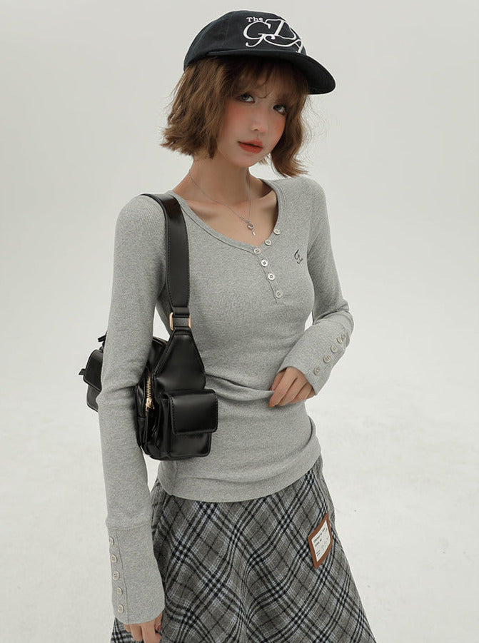 V-Ausschnitt Retro T American Long