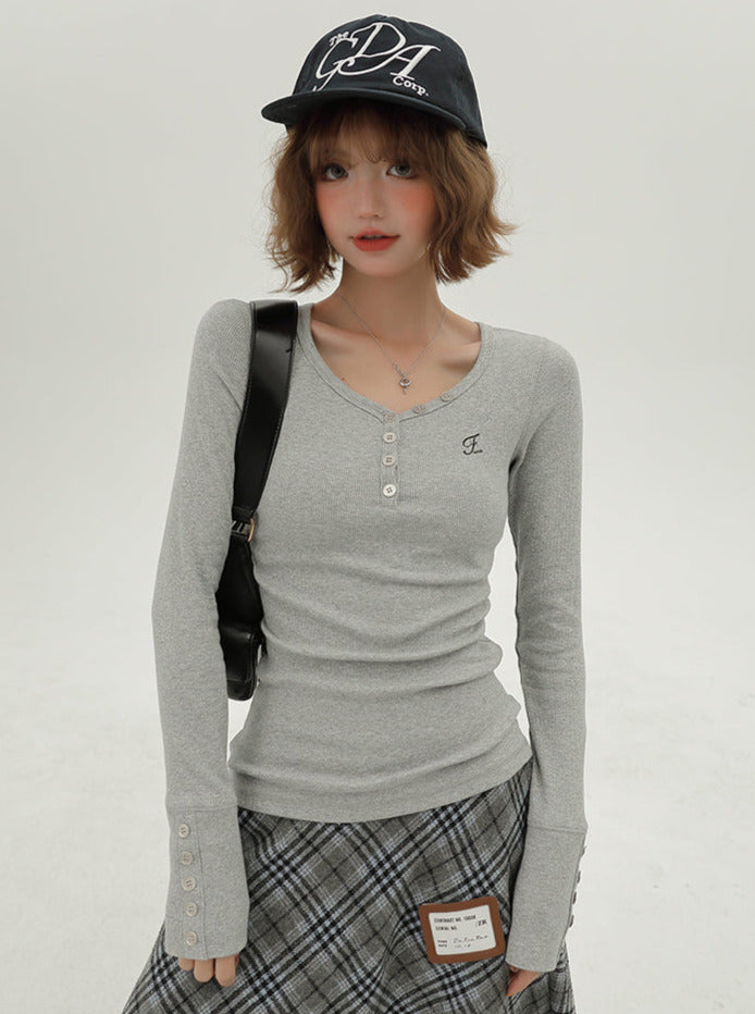 V-Ausschnitt Retro T American Long