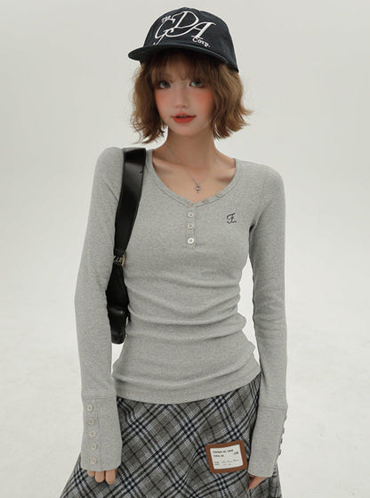 V-Ausschnitt Retro T American Long