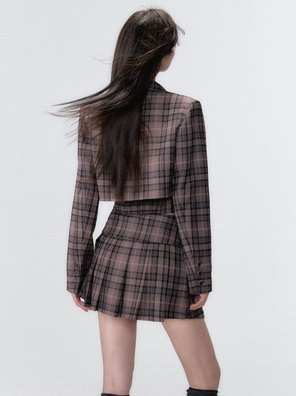 Retro Suit Piece Sleep Style Skirt Pleated Jacket College Vest