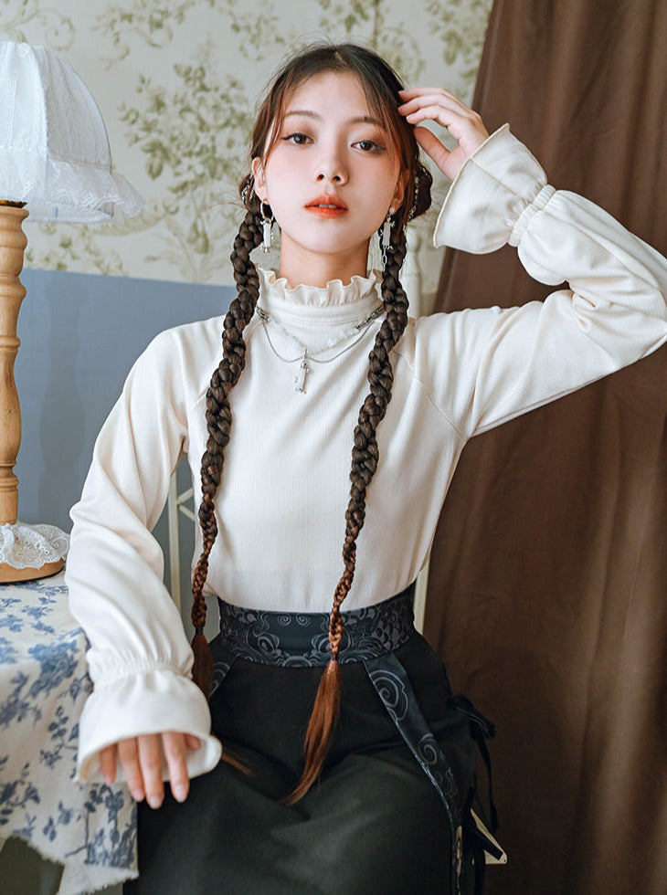 袖フリルシャツ スタンドチャイナカラー ランタン