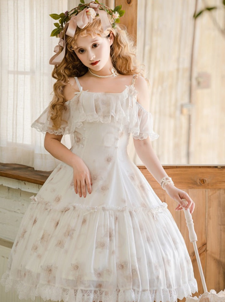Summer Dress Lolita Flower Chiffon Pure White