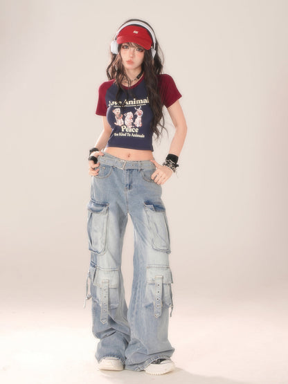 Round Animal Sleeve Plug-In T-Shirt Neck