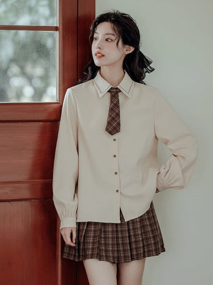 Vest College Skirt Colored Checked Knit Retro Shirt