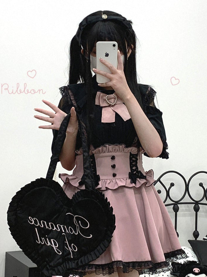 レースシアーショルダーケープマインリボンシャツ