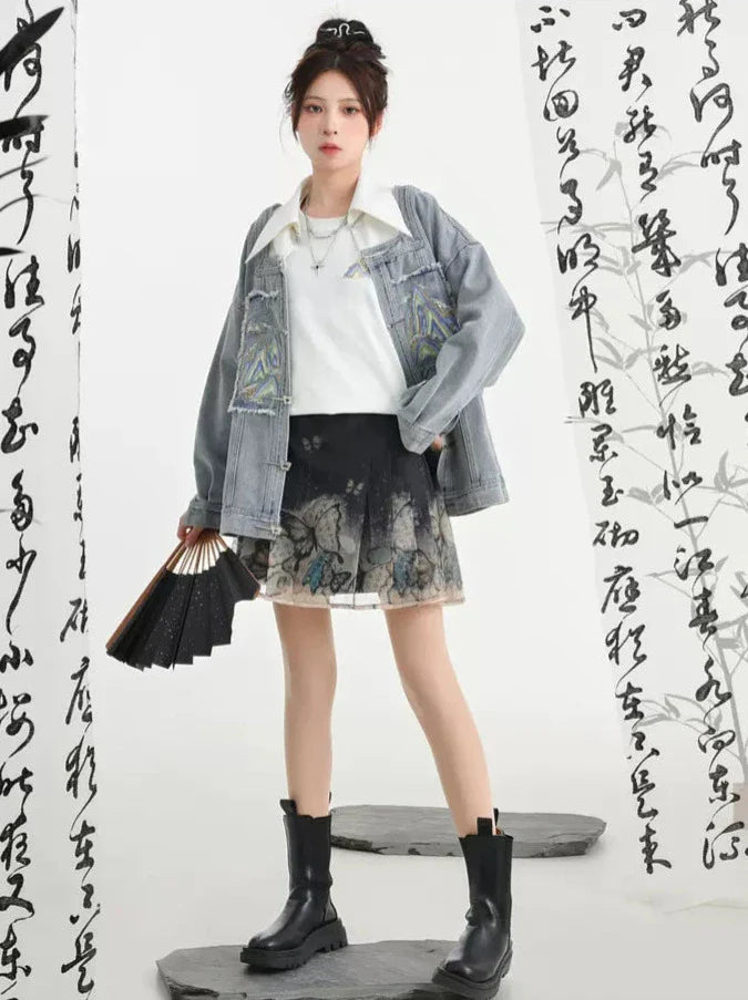 Short/Long Cropped Trainers China Butterfly Retro + Pleated Skirt