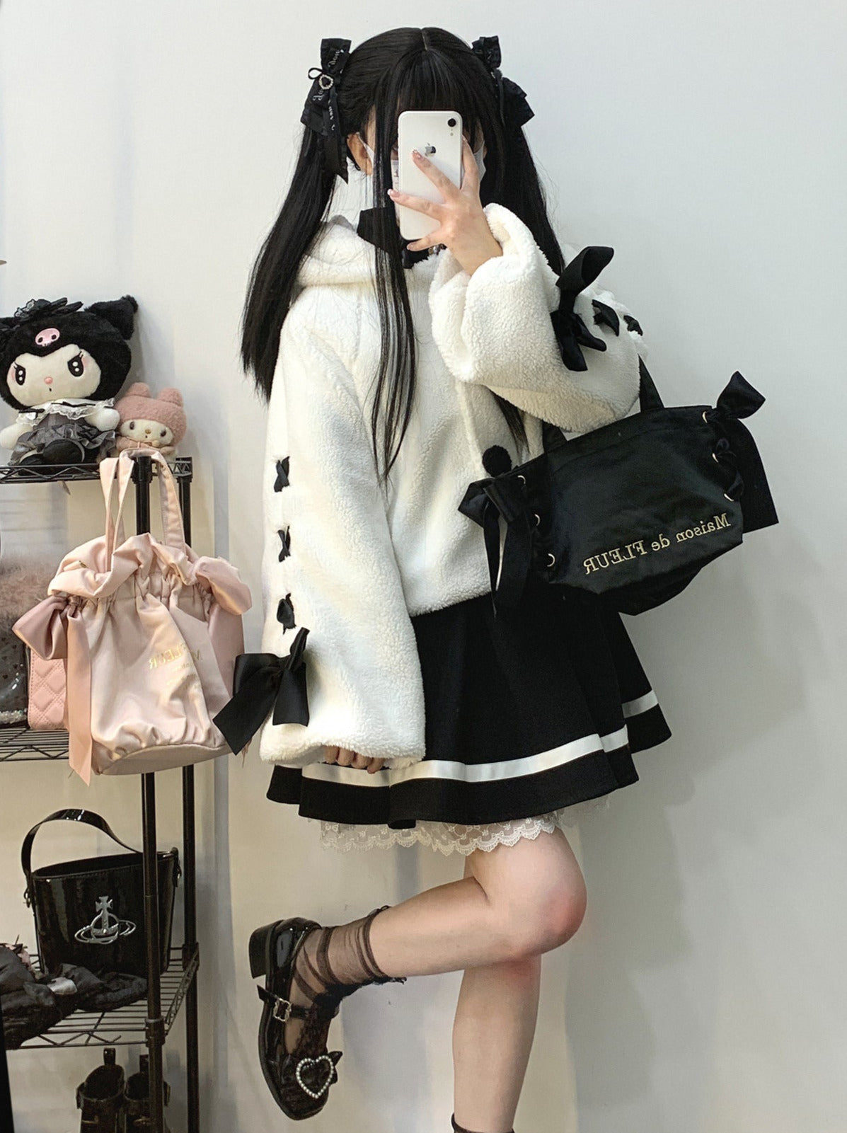 Rabbit ear hoody lace Apribon Plash Bore Court