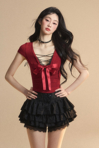 トップ予約 リボントリム レース シック クロップ