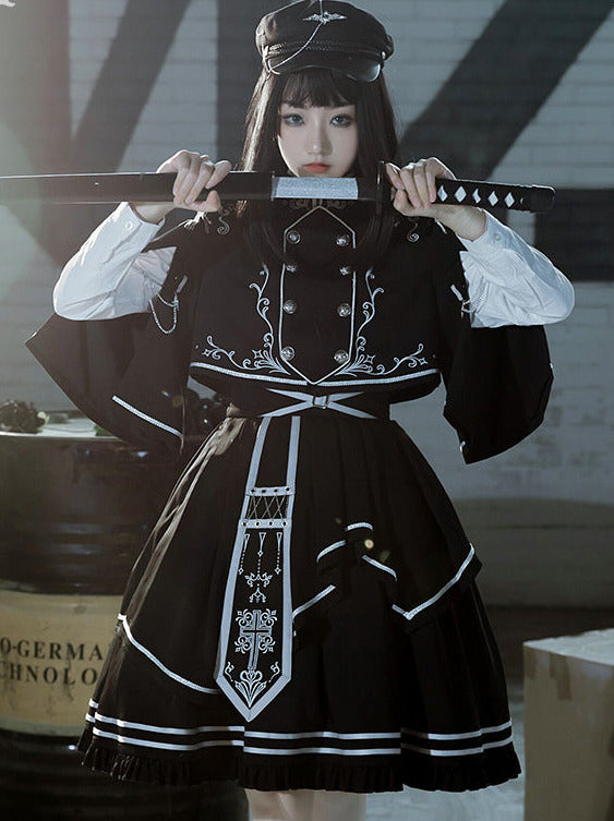Set Army Up Low Skirt Brumble Cape Dunkle Militärische Kampfjacke Uniform