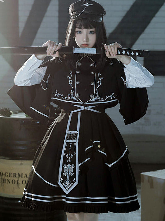 アーミーアップロースカートブルンブルケープダークミリタリーバトルジャケットユニフォームセット