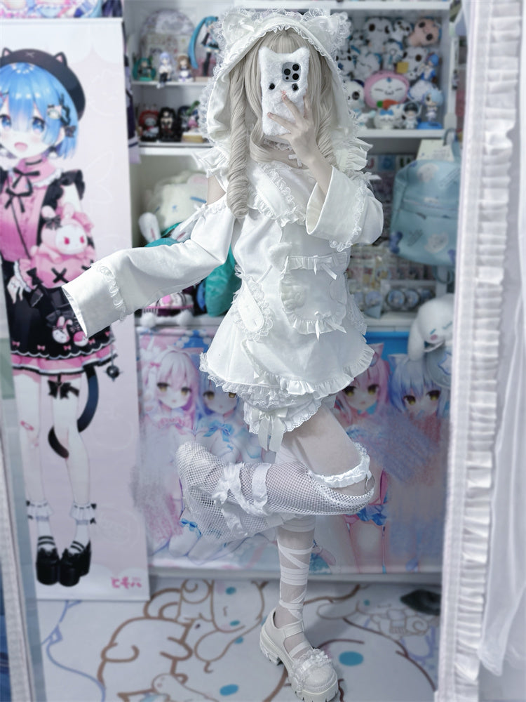 耳猫エンジェルスウェットシャツフードポケットエプロン