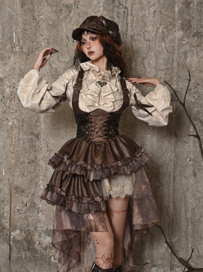 Maillard Brust PU Rock Asymmetrische Steampunk Strap Unterstützung