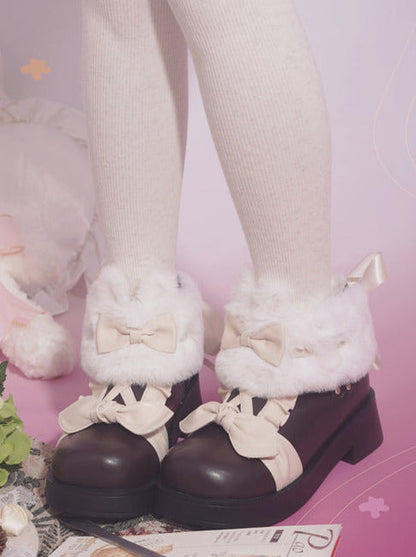 Boots Snow Mid Velvet Color Lolita Block Short Ribbon Heel Sweet