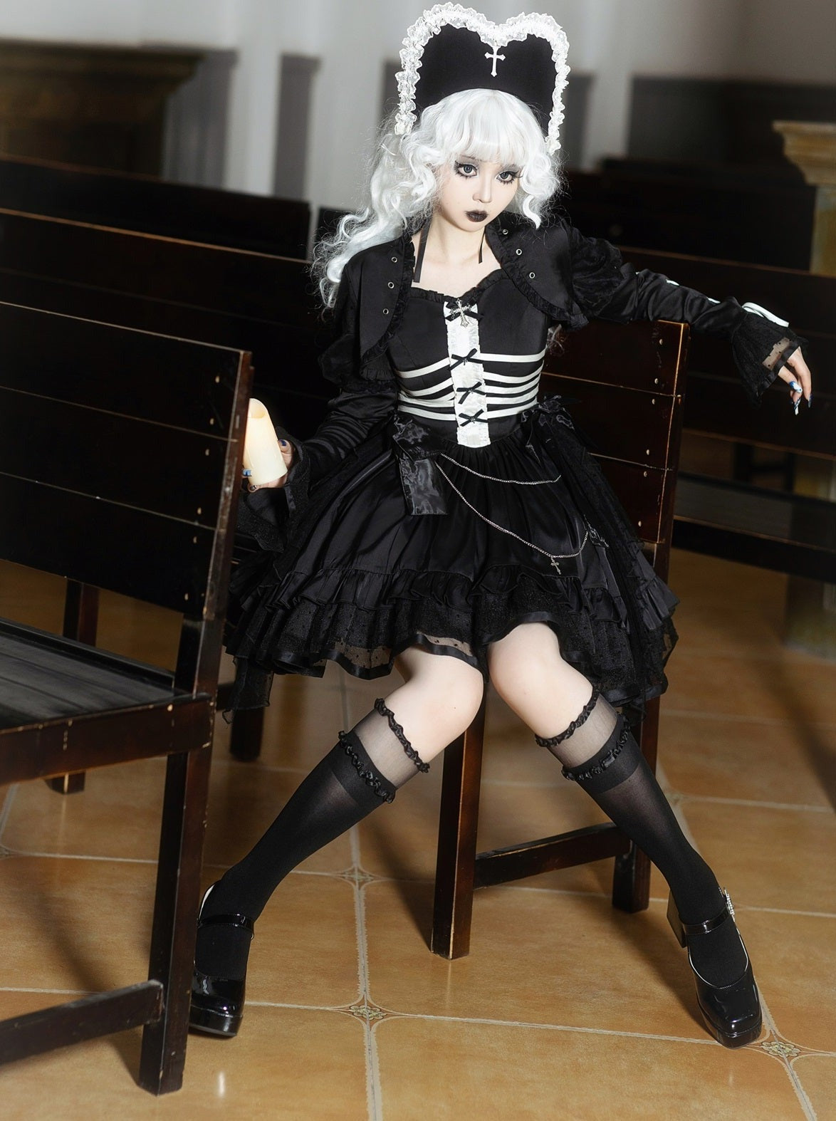 dress lace-up + Dark gothic volume top