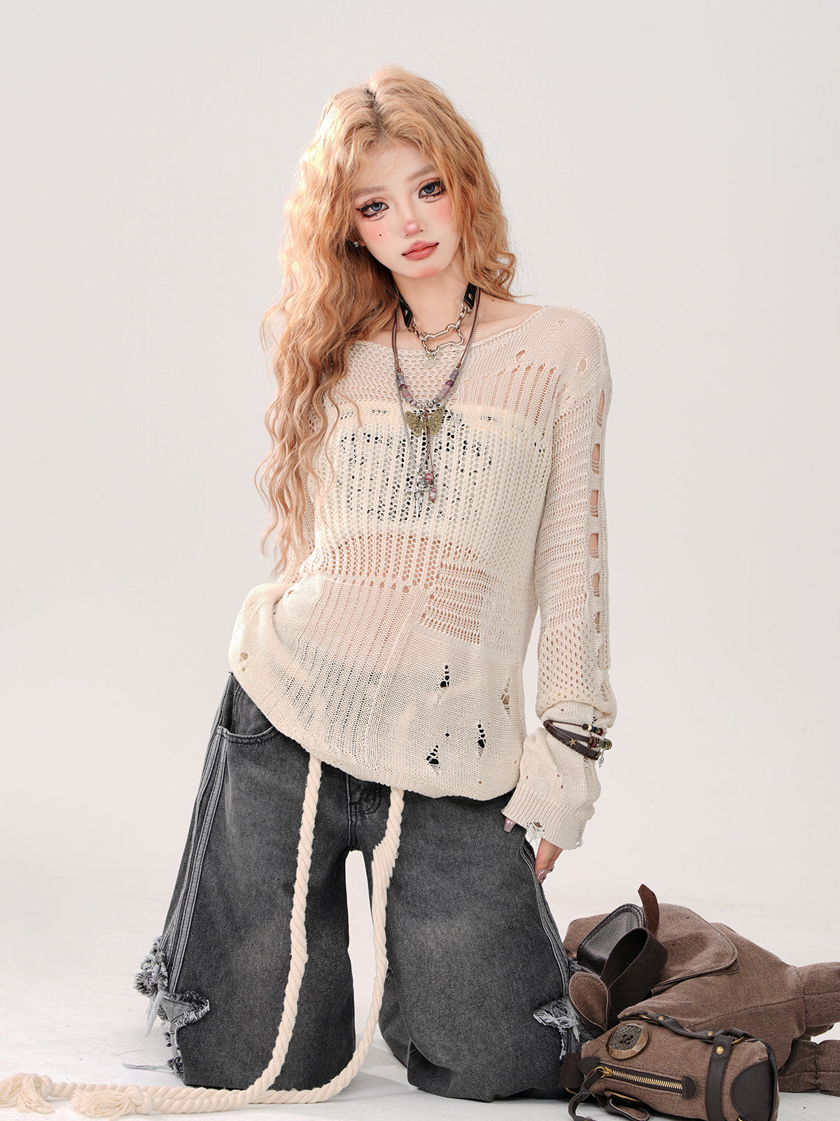 サマーニット + チューブトップ 透かし彫り シアー リップド