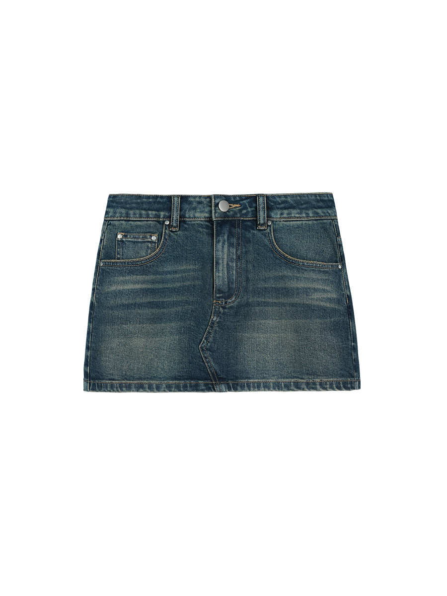 デニムデザインタイトショートロゴスカート