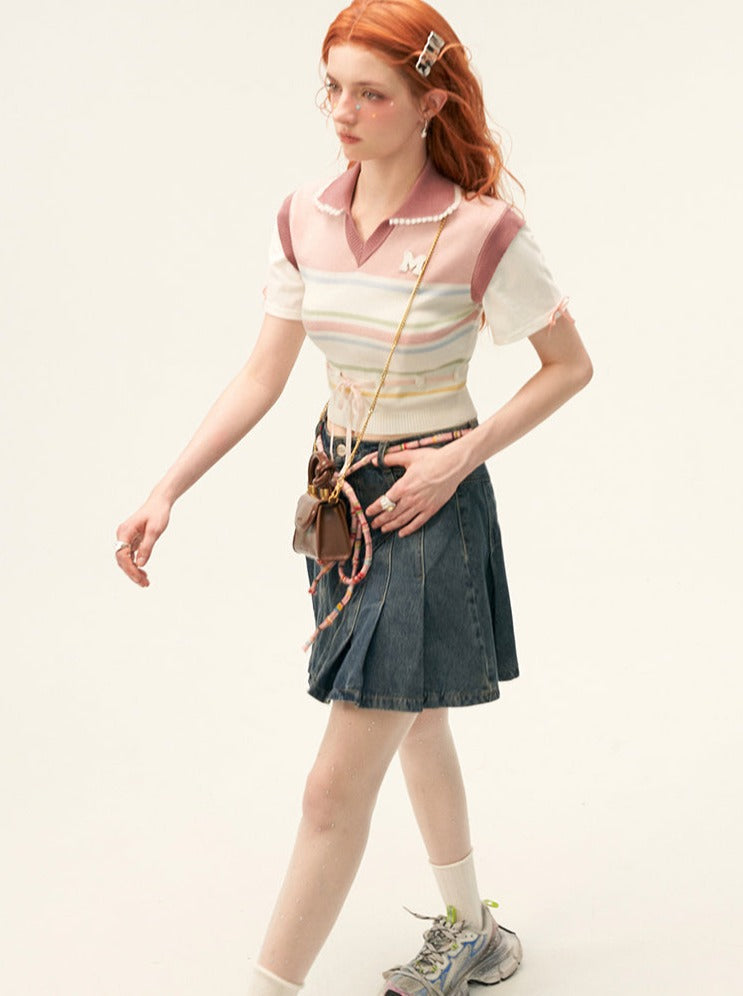 Poloshirts Sommer Kurz Gestreift