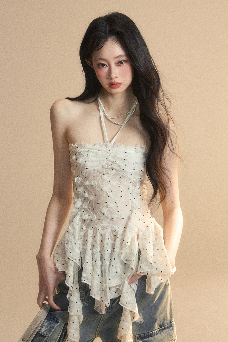 top Y2K lace One-shoulder