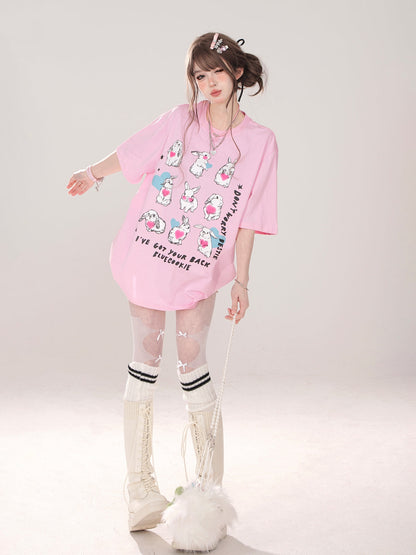 デザインイラストTシャツ キュートなアーティスティックなゆるいウサギ