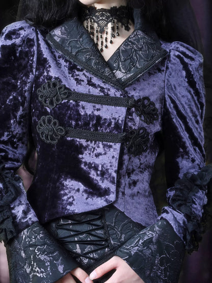 ゴシックベルベットカラースタイルジャケットヨーロピアンルナスリムスタンド