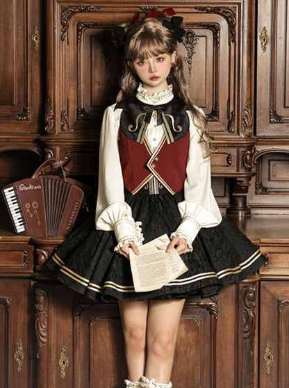 ジャカード刺繍のクラシックコンダクターシャツスカートセットアップ