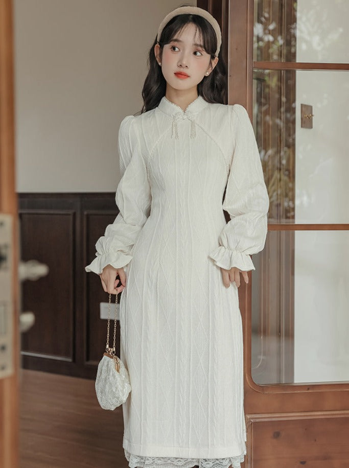 Robe longue en maille côtelée chinoise