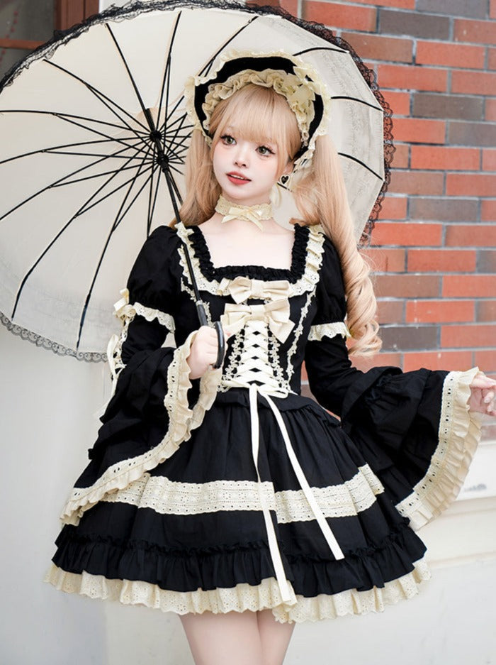 Sleeves Lace-Up Gothic Lace-Up + Skirt Gothic + Hat Dress