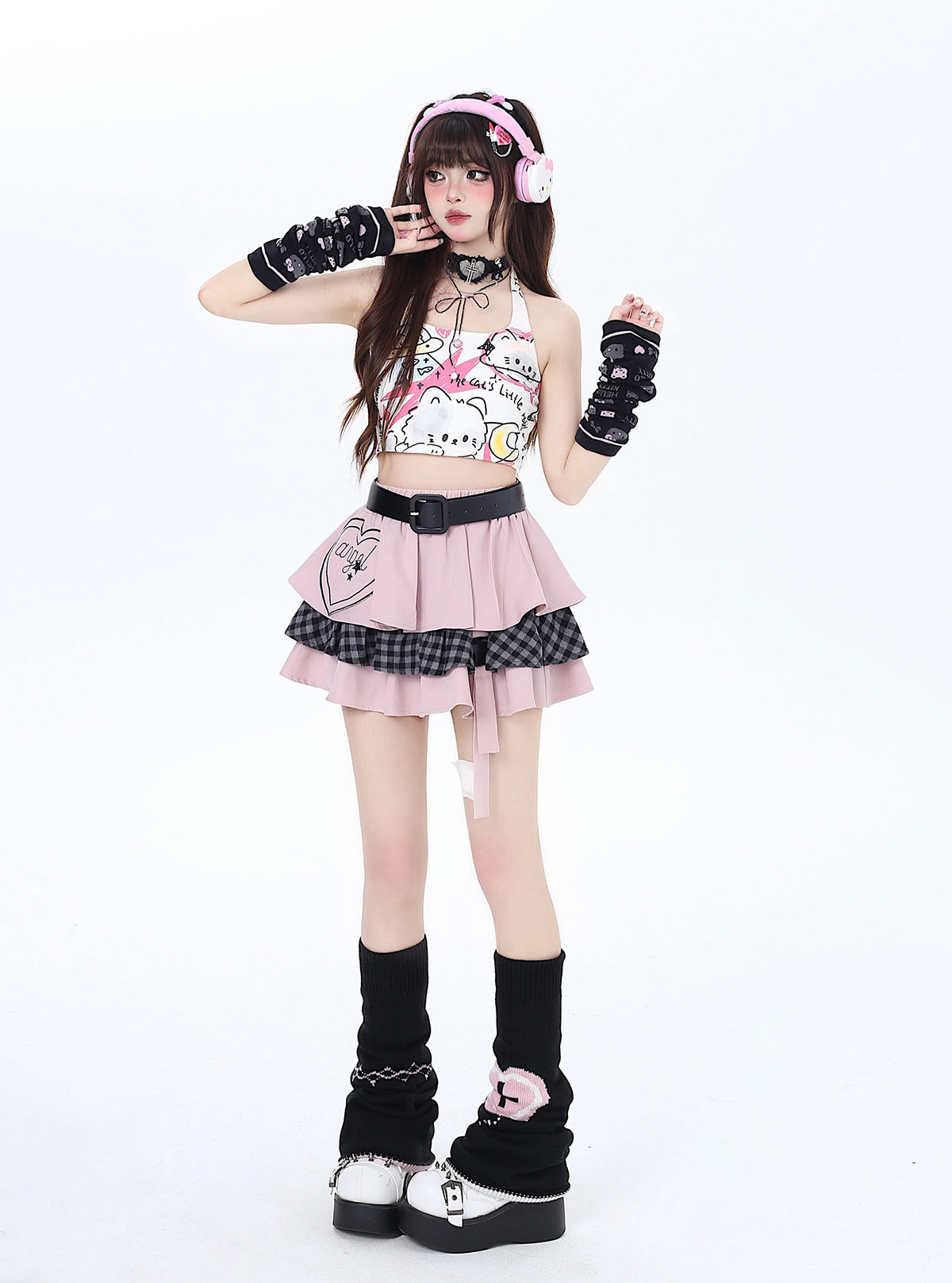 Pure Cute Print Neckholder Top Graffiti Katze