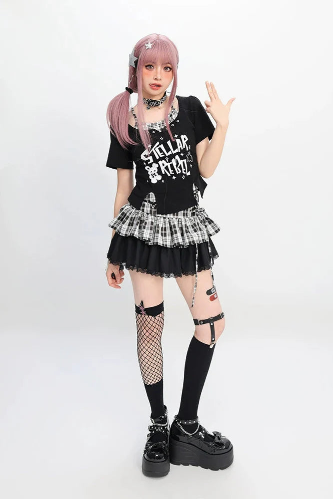 トップクロップスカート Y2K + チェック