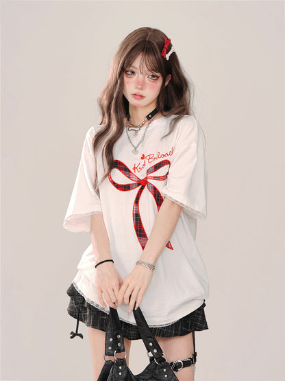 Loose T-Shirt Ribbon Lace Party