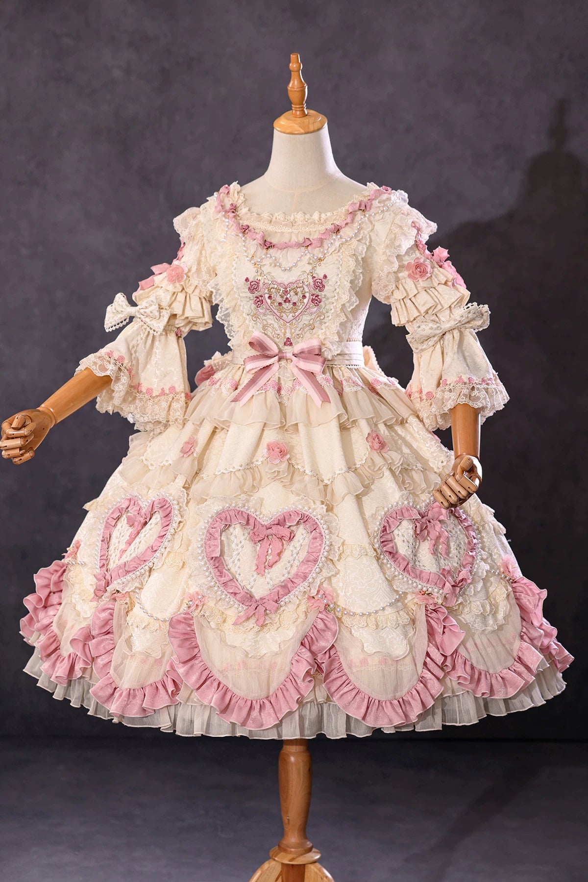 Antique Cake Pearl Shimmer OP dress on mannequin by BR Thorn Rose