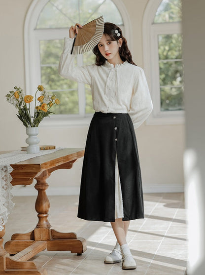 Spitze China Französisch Rock Shirt Schlitz Retro