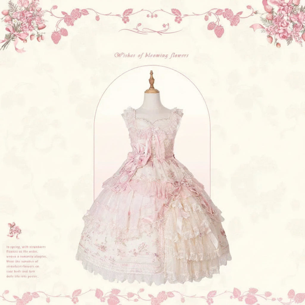 Angel Cat Blooming Wishes Vintage Lolita Dress – JSK & OP Original Design [Deposit]