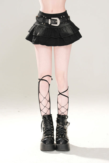 流れるようなミニスカートプリーツデニム