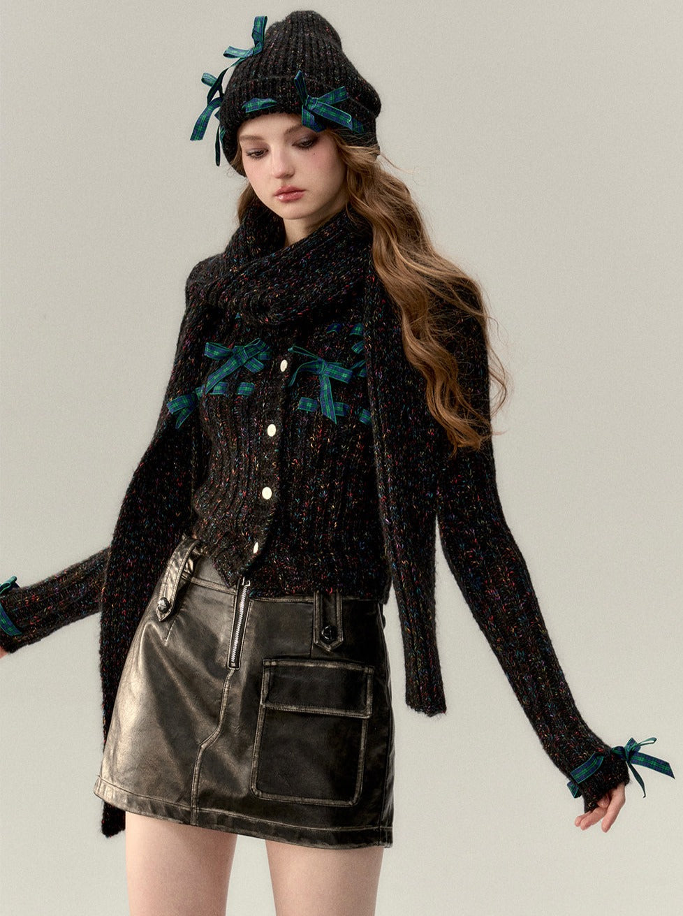 Ribbon Ribbed Knit Top + Ribbon Knit Hat + Knit Flowers