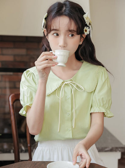 Puffärmelrock Ausgestelltes Sommerhemd + Retro Medium