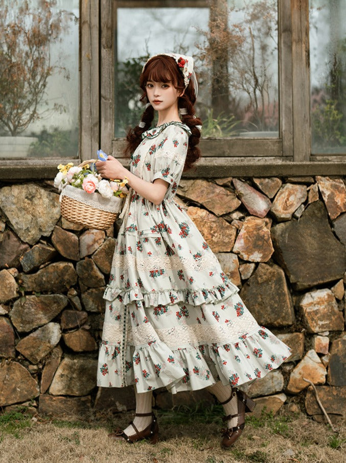 Flower Little Flower Retro Dress + Green Bandana Lolita