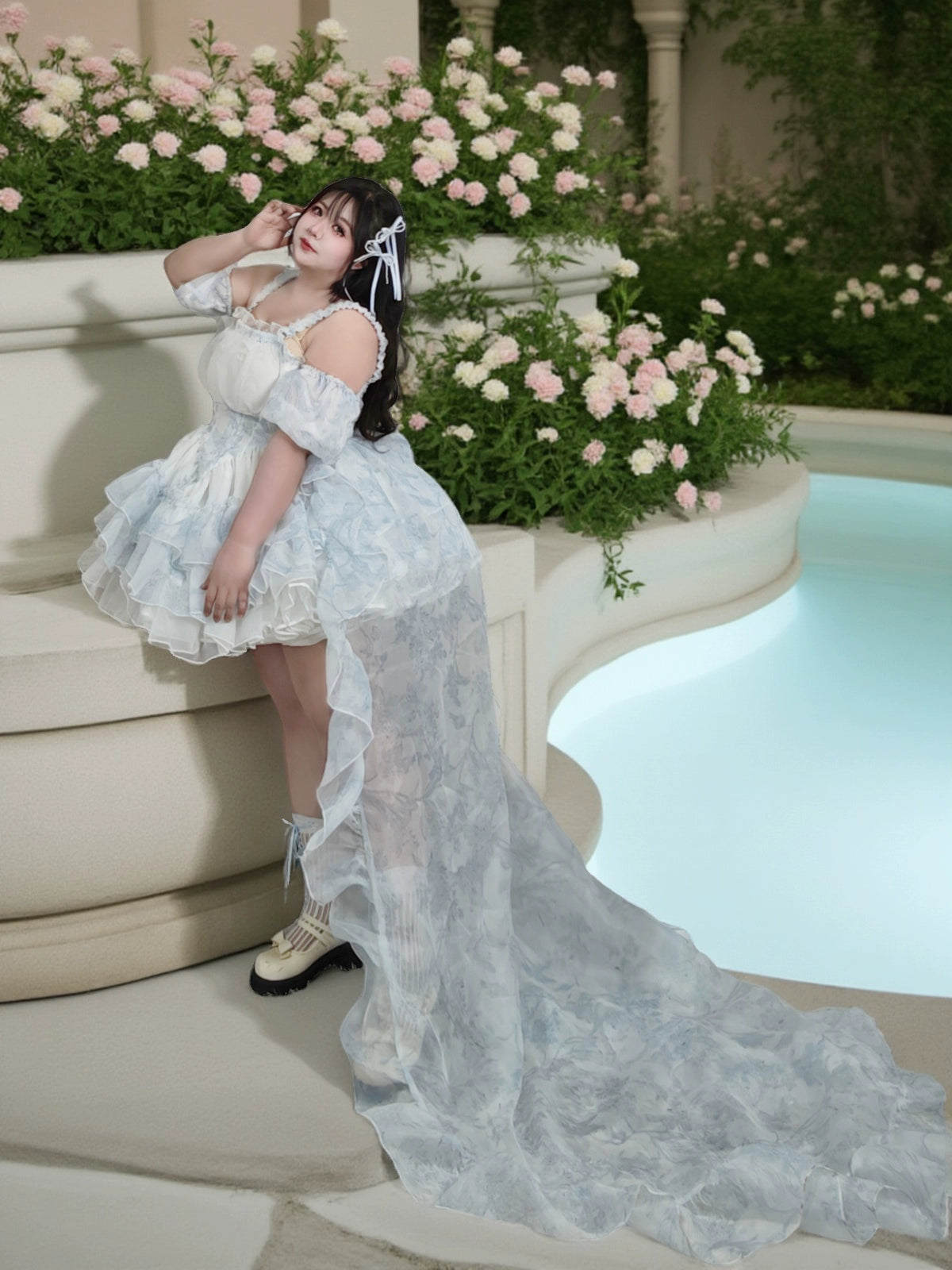 Plus Size Train Puff Ball Gown Heavy-Detail Formal Dress