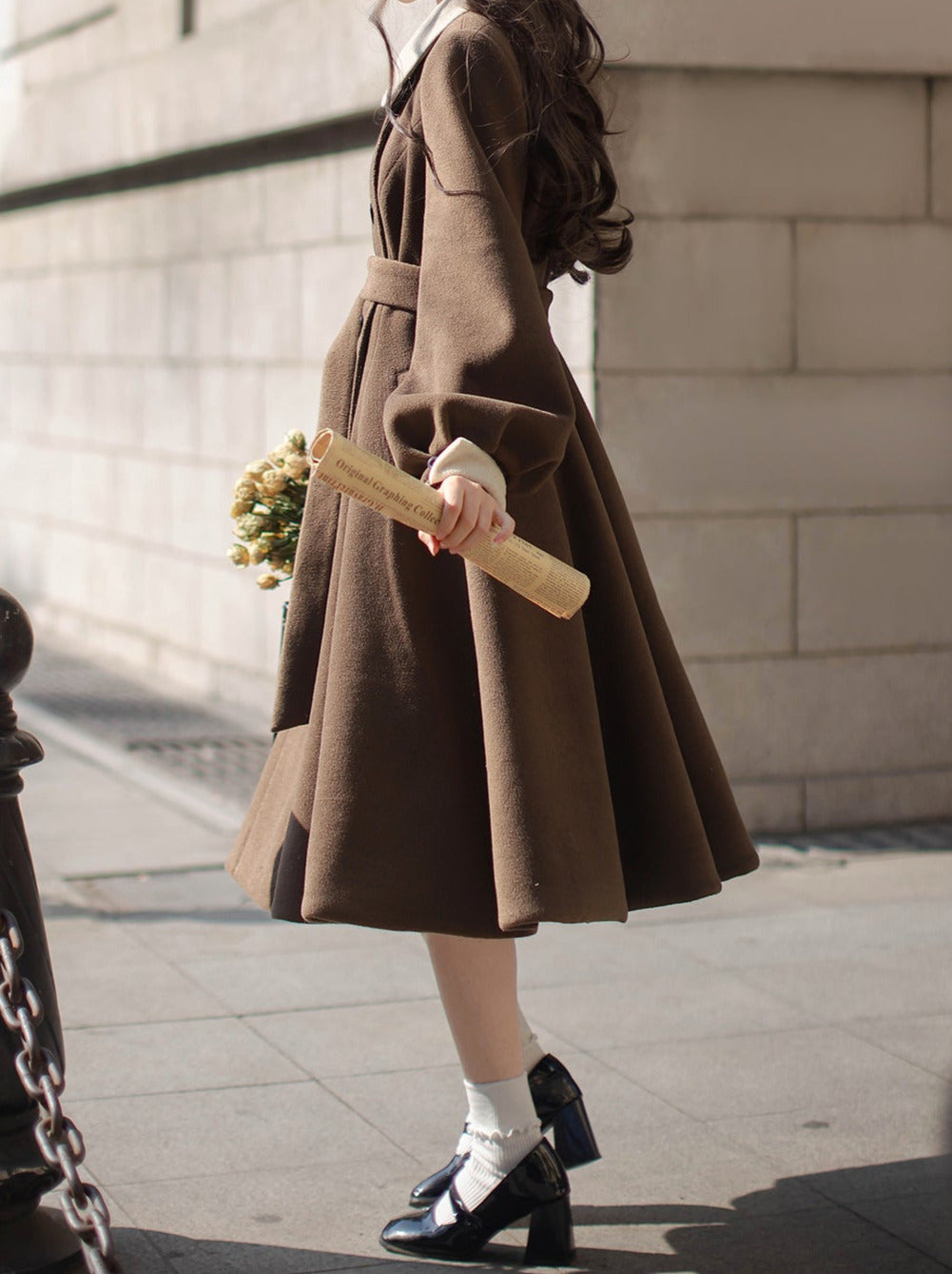 Sleeveless Coat Belt  Ribbon Classic Layered Accessory Dress Brown Check Retro Pearl Volume