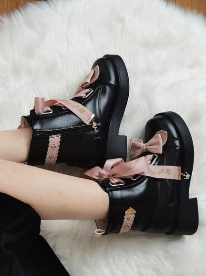 Crown Ribon Short Lolita Rose Boots Night