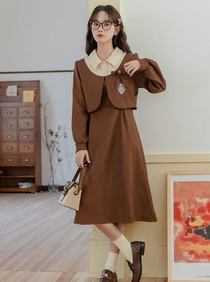 Two-piece College Retro Faux Dress