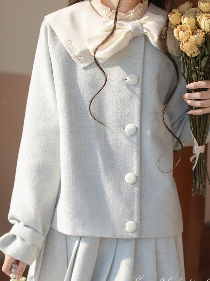 Retro Ribbon Jacket Mint Green Lolita Collar Skirt Pleated