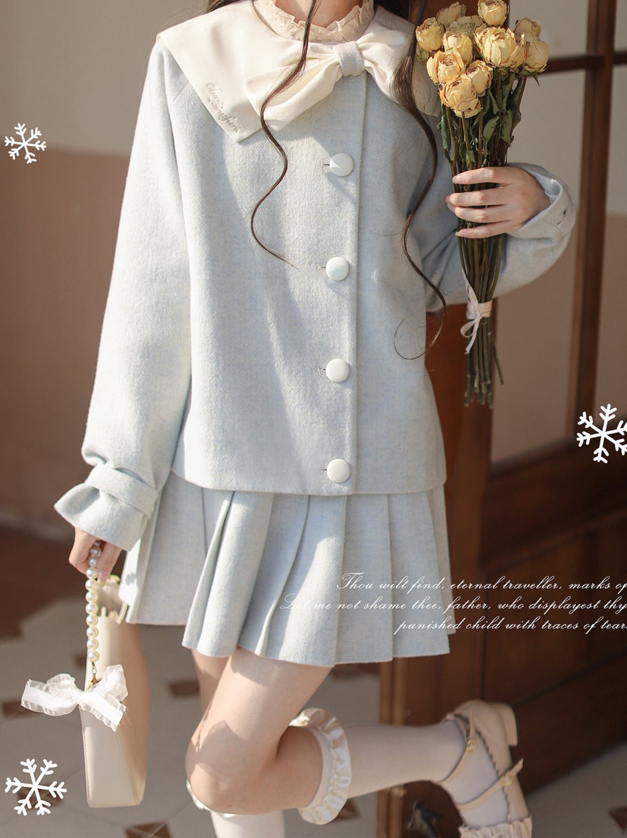 Mint Lolita Ribbon Collar Skirt Retro Green Pleated Jacket