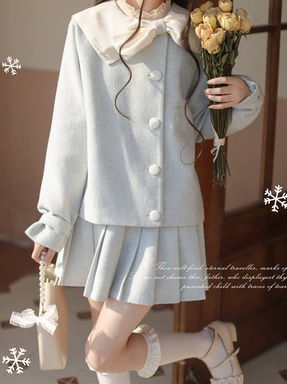 Mint Lolita Ribbon Collar Skirt Retro Green Pleated Jacket