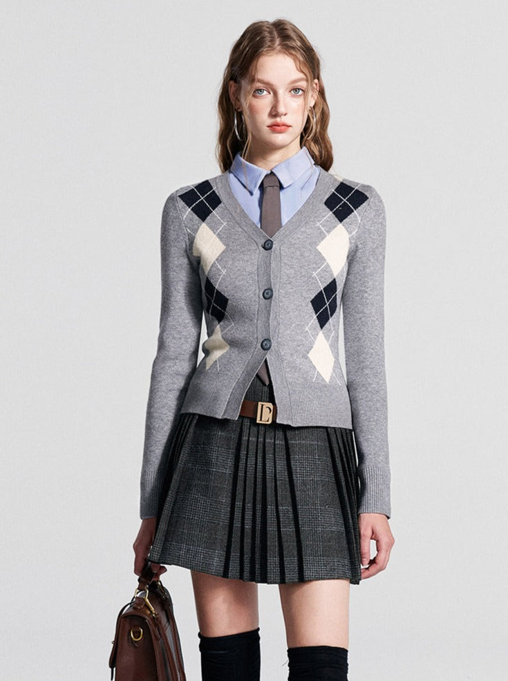 Retro Cardigan Slim Argyle
