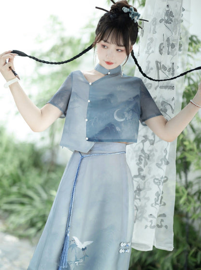 Rock Quaste + Shirt China Asymmetrischer China Print